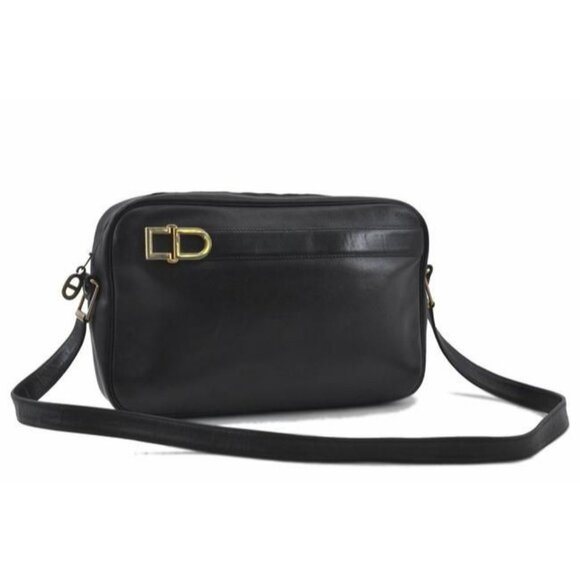 Retro Dior Black Leather 2-way Shoulder Bag or Clutch w Gold Accents